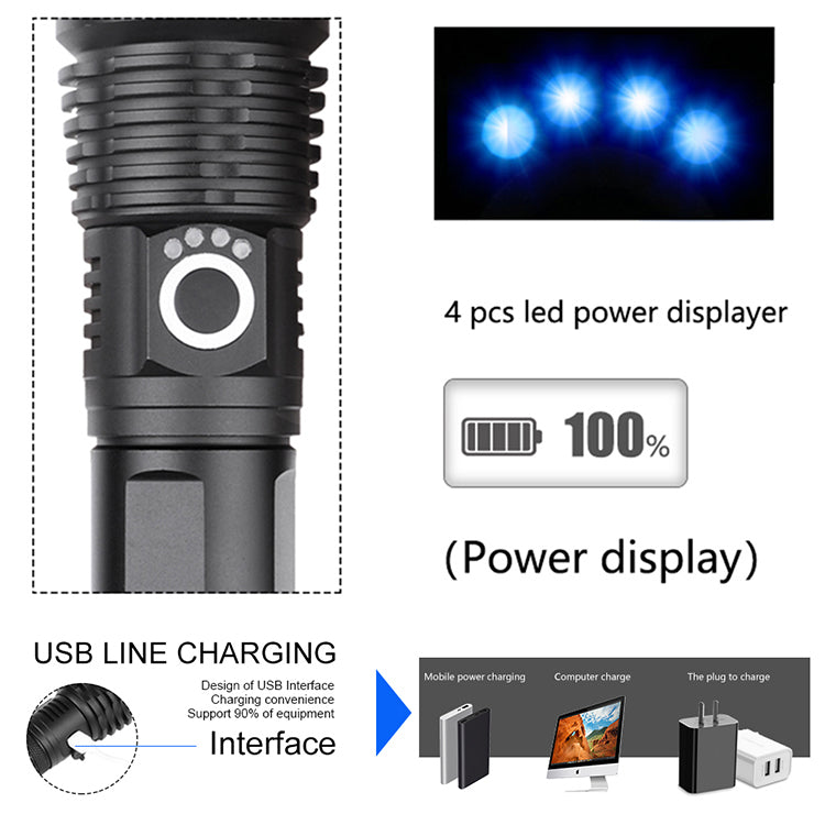 Powerful Flashlight XLamp XHP70 Rechargeable USB. 2*26650