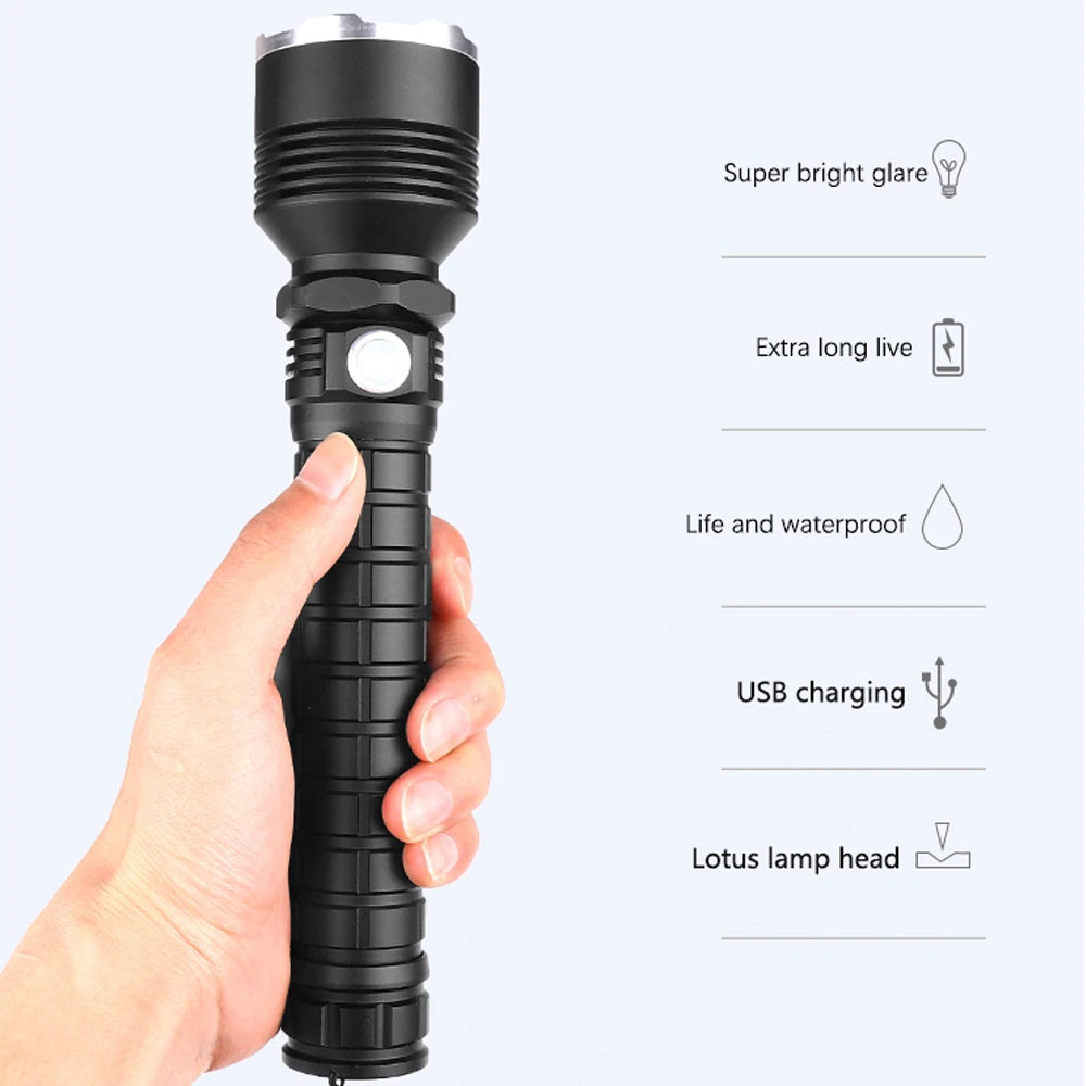 Powerful Flashlight XLamp XHP50 Rechargeable USB. Reforced Head. 1*26650